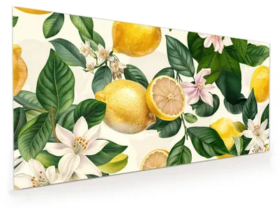 Produktbild von Küchenrückwand Spritzschutz Glas mit Motiv Zitronenblumen 40 x 40 cm
