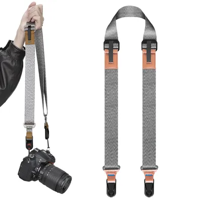 Produktbild von Kamera Schnellverschluss Tragegurt für spiegellose und DSLR Kameras, verstellbar, mit Rock Grey Schultergurt und Red Bean Schnellverschlusssystem.