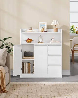 Produktbild von Badezimmerschrank mit 2 Schranktürn und 3 Schubladen | Badschrank, Beistellschrank mit Verstellbaren Ablage, Kommode, modern, für Wohnzimmer