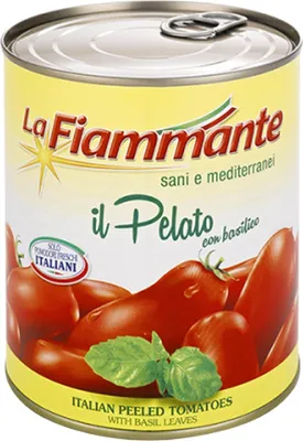 Produktbild von 24x La fiammante Il Pelato con basilico enthäutet mit Basilikum 400g