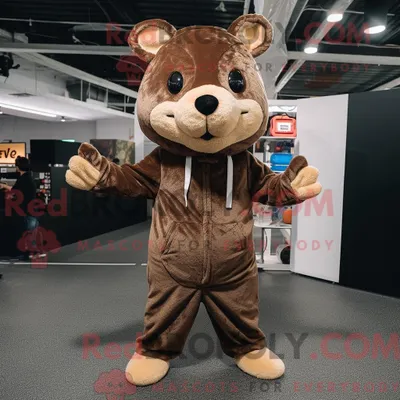 Produktbild von Maskottchenkostüm REDBROKOLY Braune Maus mit Overall und Beanie