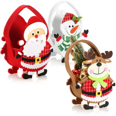 Produktbild von COM-FOUR® 3x Weihnachtstaschen aus Filz - weihnachtlicher Weihnachtskorb, Geschenkkorb - Filztaschen für kleine Präsente - Geschenktasche für Weihnachten und Nikolaus - 18cm