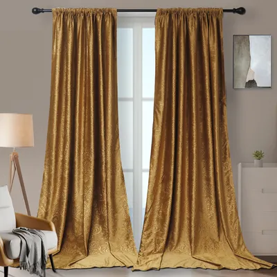 Produktbild von Samt Vorhang 2er Set Verdunkelung Gardine Thermovorhang Luxus Marokko Gemustert Dekoschal für Wohnzimmer Schlafzimmer, B132xH183cm, Honiggelb