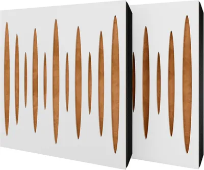 Produktbild von 2er-Pack – Akustikpaneel mit Samtstoff und Befestigungsset | 50x50x5cm | Schallabsorption-Diffusion-Reflexion-Schalldämmung | [PULSAR -Weiß|Gold]