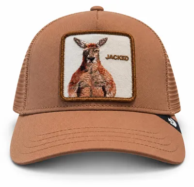 Immagine prodotto di Cappello da baseball Goorin Bros. modello "OG Trucker", rete traspirante, motivo "Jacked Kangaroo", colore beige