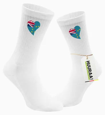 Produktbild von Huuraa Uni Socken Tuvalu Flagge Herz 37/41 White Baumwolle Tennissocken Geschenkidee