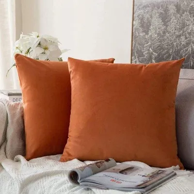 Produktbild von Unyqoos® MIULEE Samt-Kissenhüllen 45 x 45 cm, quadratisch, 2er-Set, Orange, mit verdecktem Reißverschluss – für Sofa & Schlafzimmer