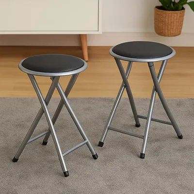Produktbild von Faltbarer Hocker mit Metallgestell und Kunstleder Sitzhöhe 45 cm klappbar