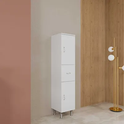 Produktbild von Bodenstehender Hochschrank 150 cm mit 2 Türen und 1 Schublade in Hochglanz weiß | Easy