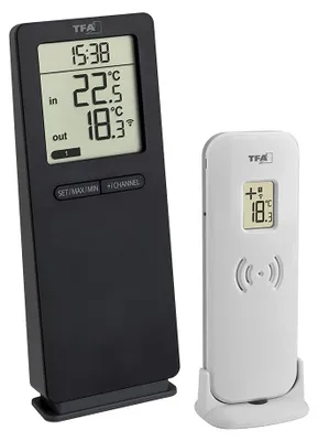 Produktbild von TFA-Dostmann 30.3071.01, Elektronisches Umgebungsthermometer, Drinnen/Draußen, °C, 0 - 50 °C, Digital, Schwarz