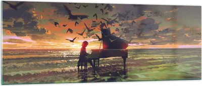 Produktbild von Bilder auf glas - Klaviermusik - 140x50cm - Glasbilder - Wandbilder - Kunstdruck - zum Aufhängen bereit - Wanddekoration aus Glas - Glas Bilder - Wandbild auf Glas - Einteilig - GAB140x50-3911
