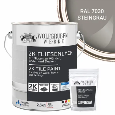 Produktbild von 2K Fliesenlack Fliesenfarbe Wand Bodenfliesen W712 Steingrau RAL 7030 - 2,5Kg