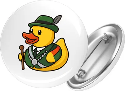 Produktbild von Huuraa Button Quietscheente Schützenkönig Gummiente Schützenfest 59mm rund mit Sicherheitsnadel Ansteckbutton Geschenkidee