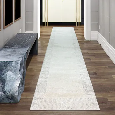 Produktbild von Wohnzimmer Schlafzimmer Teppich Striche weich 3d-effekt creme grau Größe - 80 x 300 cm