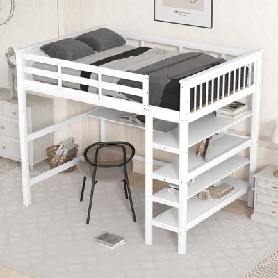 Obrázek produktu pro MODFU patrová postel dětská postel 140 x 200 cm s úložnými přihrádkami a podložní deskou (bez matrace), bílá