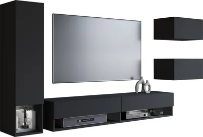 Produktbild von Mirjan24 Wohnwand Amadeo, Stilvoll Wohnzimmer-Set, TV-Schrank, Mediawand (Farbe: Schwarzer Graphit, ohne Beleuchtung)