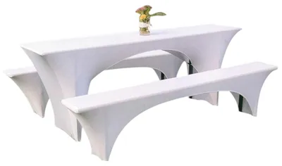 Productafbeelding van Elastische biertafelhoezen, 3-delige set voor biertentgarnituur, stretch hoezen (wit)