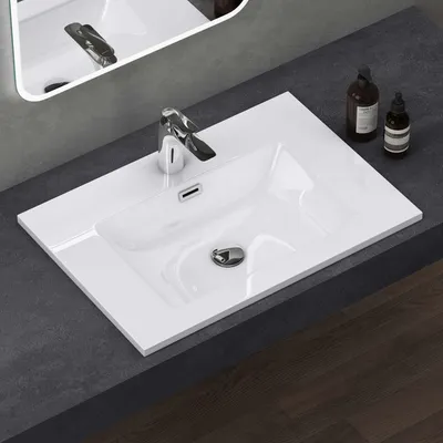 Produktbild von doporro Waschbecken Einbauwaschbecken mineralguss 70x48x12 cm Design Einbauwaschbecken weiß, Waschbecken, Waschtisch, Handwaschbecken Col02