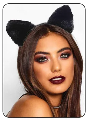 Immagine prodotto di Fascia per capelli a forma di orecchie di gatto - Nera, in peluche con pizzo