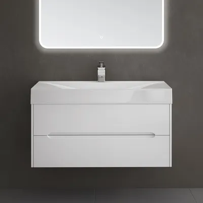 Image de doporro Meuble de Salle de Bain Suspendus Blanc 100x48x56cm Ensemble de 2 Pièces Meuble avec Lavabo Design Yoga-Lackier