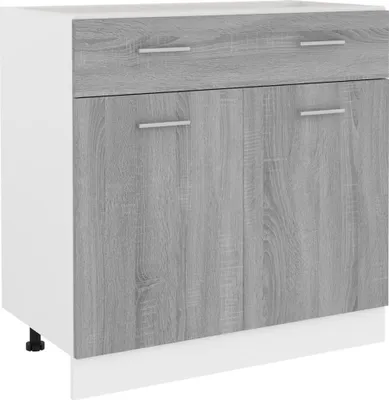 A product shot of a kitchen cabinet with two drawers and two doors.