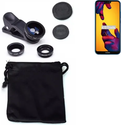 Produktbild von K-S-Trade Smartphone Kamera Linsen Set Kompatibel mit Huawei P20 Lite Dual-SIM 3in1 Clip-On Kamera Adapter Macro Weitwinkel FishEye Fischauge Objektiv