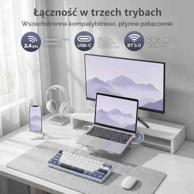 Zdjęcie produktu dla Klawiatura mechaniczna bezprzewodowa RK61 60% gaming bluetooth USB