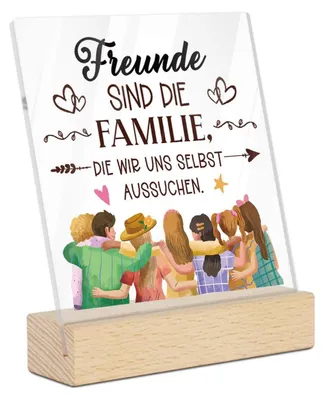 Image de Panneau décoratif en acrylique avec socle en bois - "Les amis sont la famille que l'on choisit" - Décoration de table, cadeau