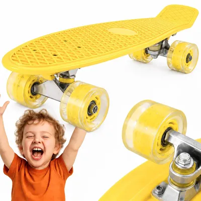 Zdjęcie produktu dla Fiszka deskorolka fishboard LED 56x15 cm żółta dla dziecka ABEC 7 82A świecące koła do złożenia