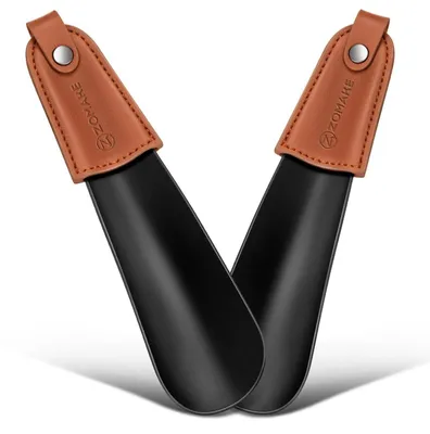Produktbild von Schuhlöffel Metall 17 cm 2er | Mini Reise-Schuhlöffel Edelstahl mit PolyurethanHülle Schwarz