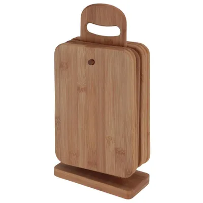 Productafbeelding van Excellent Houseware snijplanken, 6 stuks met standaard, bruin, bamboe, 7x15x33 cm