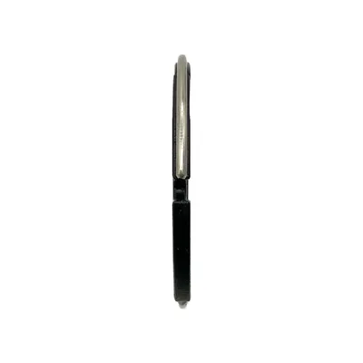 A black pen with a silver clip is shown against a white background.