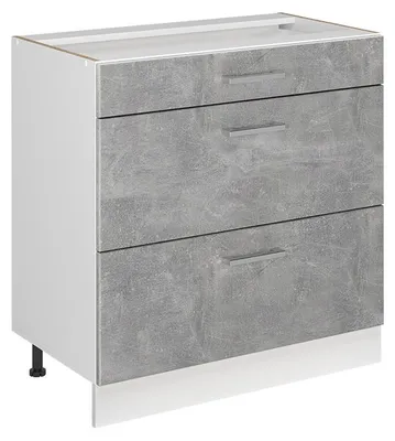Imagen del producto de Mueble bajo de cocina Vicco R-Line Hormigón/Blanco 80 cm con 3 cajones sin encimera, Model 72335
