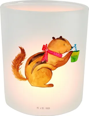 Produktbild von Mr. & Mrs. Panda Kerzenhalter Eichhörnchen Smoothie - Transparent - Geschenk, Green Smoothies, Abnehmen, Teelichthalter, Streifenhörnchen, Garten Windlicht, Glas, Diät