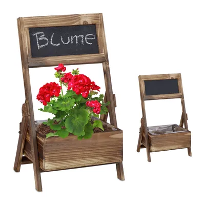Obrázek produktu pro relaxdays Dřevěný květináč s deskou sada 2 kusů