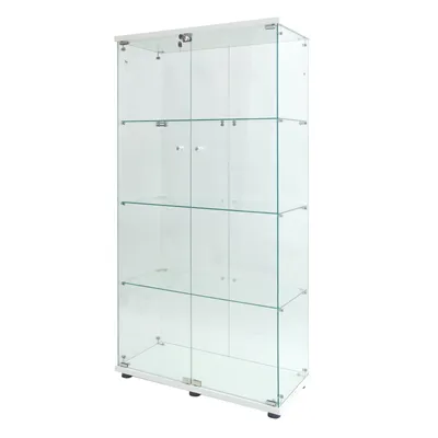 Zdjęcie produktu dla Wolnostojąca witryna szklana INONEFT, biała (36,49 x 80,49 x 163,9 cm), z 4 półkami szklanymi, zamkiem i oświetleniem LED - witryna stojąca - szafka witrynowa - witryna dla kolekcjonerów