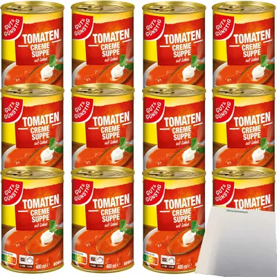 Produktbild von Gut & Günstig Tomatencremesuppe mit Sahne verfeinert 12er Pack (12x400ml Dose) + usy Block