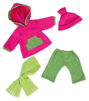 Immagine prodotto di Bayer Design 84664AA - Vestiti per bambole 40-46 cm, pantaloni, top, cappello, sciarpa, accessori per bambole, set, vestiti invernali, rosa, verde