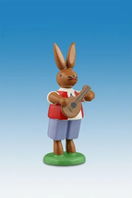 Zdjęcie produktu dla Dekoracja wielkanocna Zajączek wielkanocny z mandoliną Wysokość 7,5 cm NOWOŚĆ
