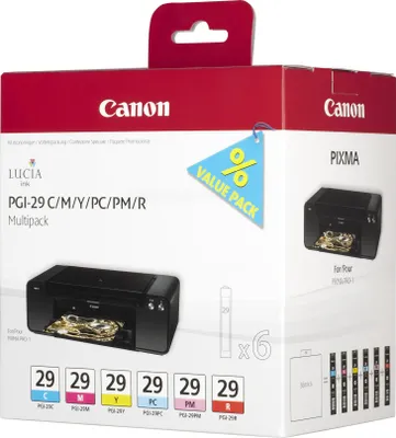 Obrázek produktu pro Canon 4873B005, Azurová, Purpurová, Cyan fotografická, Magenta fotografická, Červená, Žlutá, Inkoust na pigmentové bázi, Inkoust na pigmentové bázi, 6 kusů, 1345 str., Balení více kusů