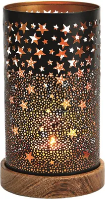 Produktbild von Windlicht auf Mangoholz schwarz gold 22cm