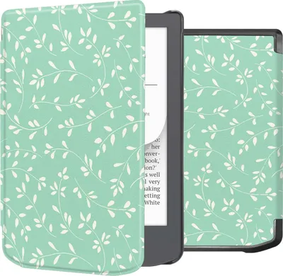 Produktbild von imoshion Design Slim Hard Case Klapphülle Pocketbook Verse / Verse Lite / Verse Pro / Vivlio Light / Light HD - Smoke Green Flowers