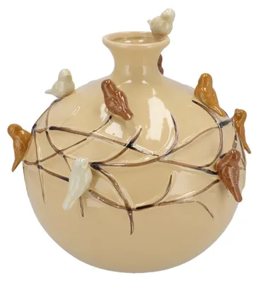 Produktbild von Vase Fruhlingsvogel - sandfarben - Keramik - D14 x H14 cm - Blumenvase