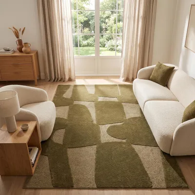 Produktbild von Tapiso Kurzflorteppich RELIEVO 3D abstrakt oliv Wohnzimmer 80 x 150 cm