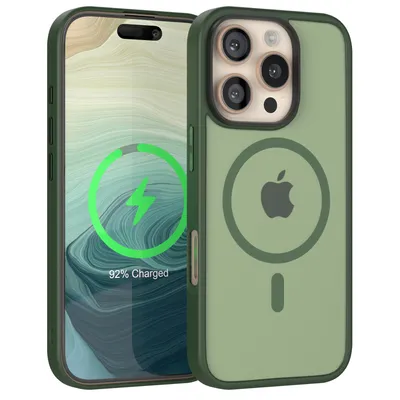Produktbild von EAZY CASE - Outdoor Case mit MagSafe Funktion kompatibel mit Apple iPhone 16 Pro, induktives Laden, stoßfest, Silikonhülle mit Kameraschutz in Dunkelgrün