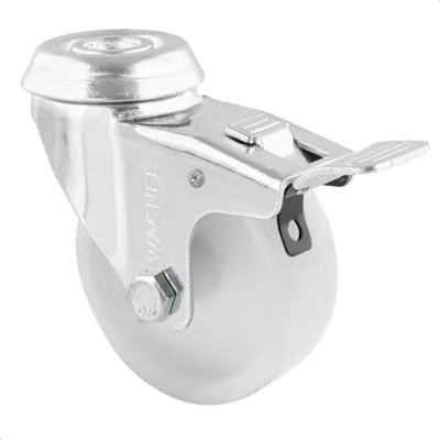 Produktbild von WAGNER Lenkrolle mit Rückenloch - Ø 75 mm, mit Feststeller, Stahl verzinkt, weiß, Tragkraft 60 kg - 23367501