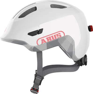 Produktbild von ABUS Kinderhelm Smiley 3.0 ACE LED - Fahrradhelm mit Licht - tiefe Passform & Platz für einen Zopf - für Mädchen und Jungs - Weiß Glänzend, Größe S (45-50 cm)