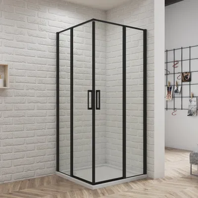 Produktbild von Schwarz Doppel-duschtür 80X80cm Duschkabine Duschwand Nischentür aus 6mm Nano Sicherheitsglas Höhe185cm