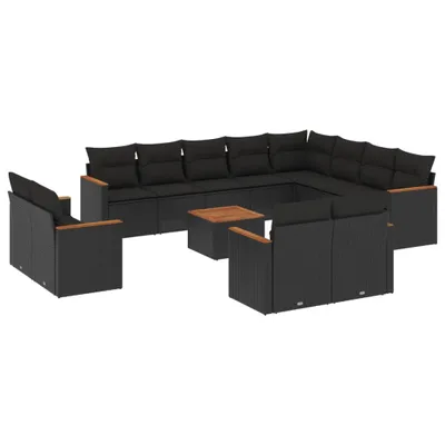 Produktbild von 13-tlg. Garten-Sofagarnitur mit Kissen Schwarz Poly Rattan