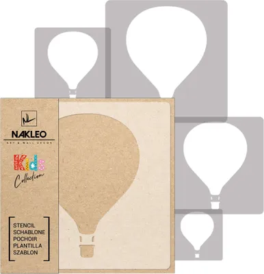 Produktbild von Schablonen Malen für Kinder, 5 Stück Set 9x9 cm bis 34x34 cm Ballon Himmel Flug, Wiederverwendbare Kunststoff für Kinderzimmer Malvorlage Raumdekoration